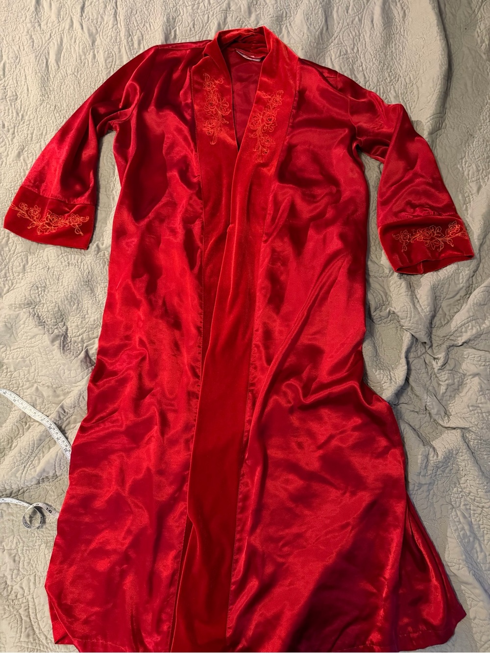 Vtg Red Satin Morgan Taylor Robe with gold embroidery - Women's Intimates